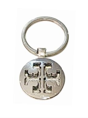 Repurposed Tory Burch Silver Logo Cutout Medallion On Keychain/Key Ring
